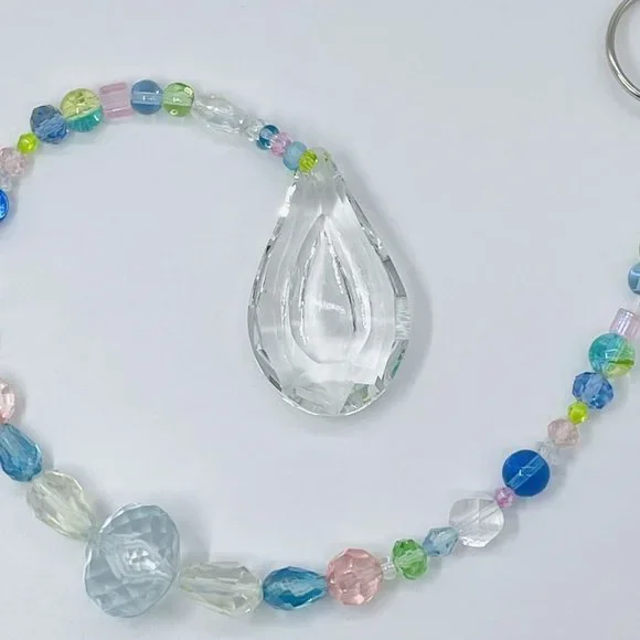 Handmade Beaded Suncatcher - Pastel - Clear Crystal Prism - Hanging Decor - Picture 11 of 14